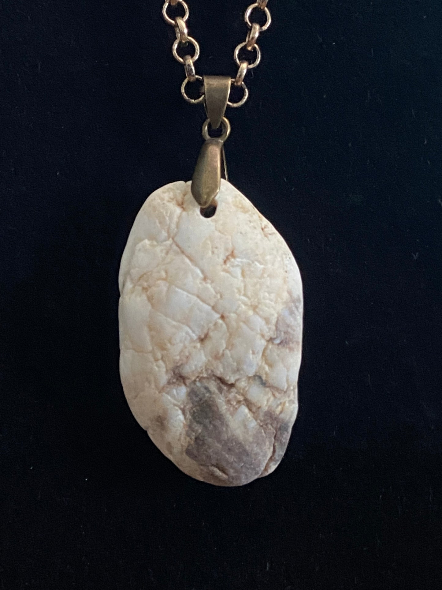 White & Brown Rock & Antique Bronze Chain Necklace
