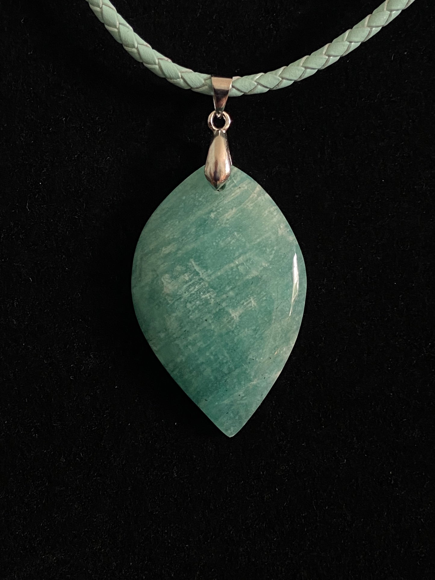 Aqua and White Quartzite with Aqua Leather Cord Necklace 2