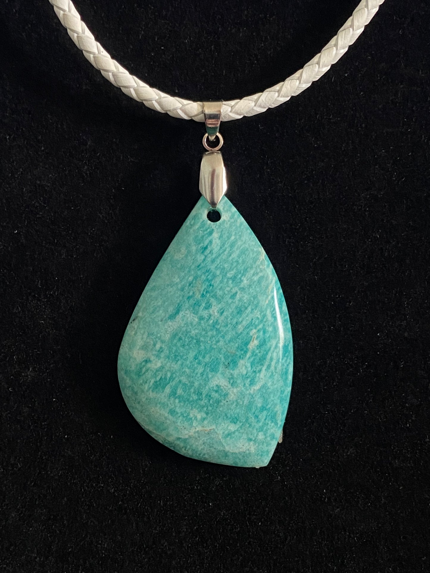 Aqua and White Quartzite with White Leather Cord Necklace
