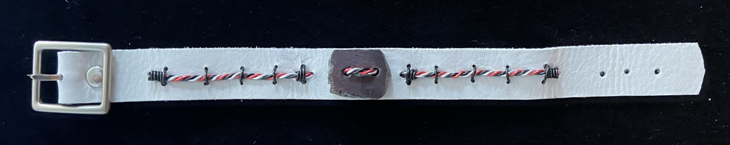 White Leather & Black Rock Bracelet 2