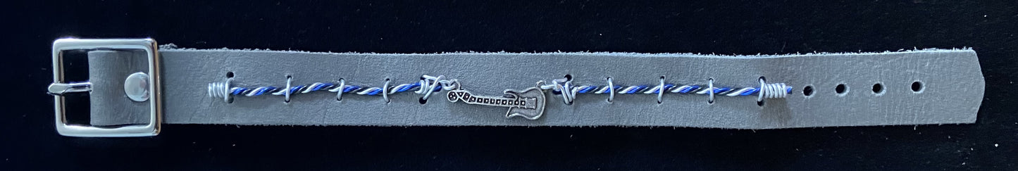 Gray Leather & Guitar Charm Bracelet
