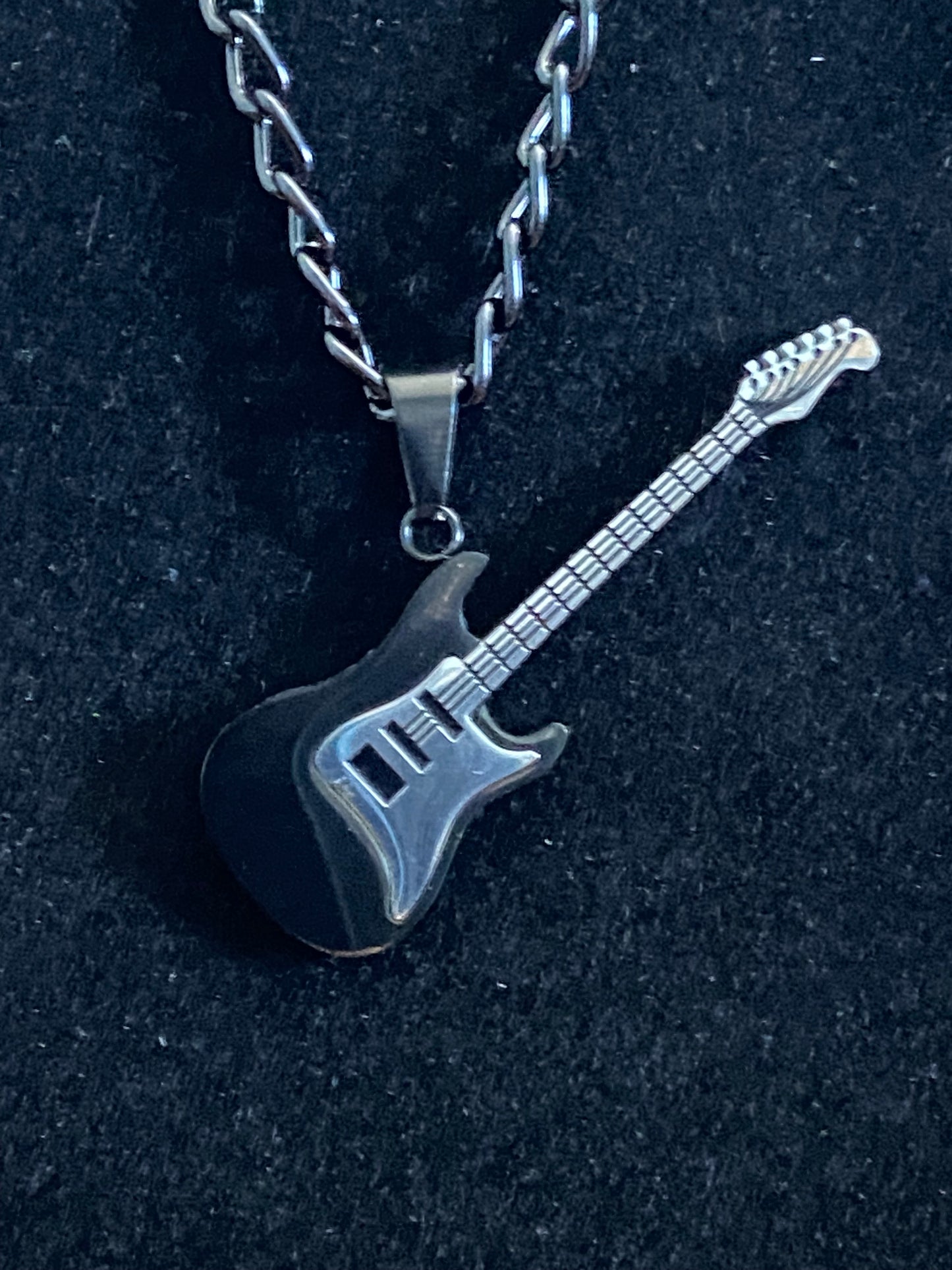 Black Guitar Pendant & Black Chain Necklace