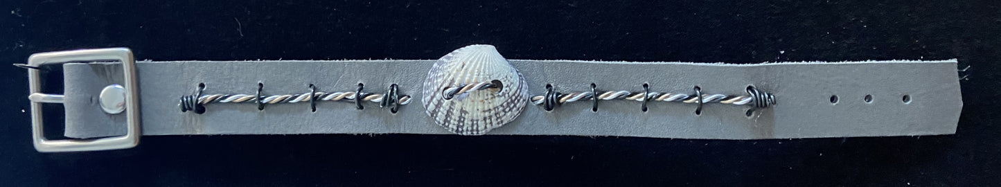 Gray Leather with Gray & Black Seashell Bracelet
