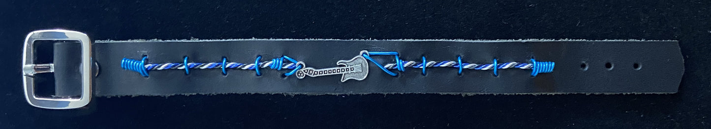 Blue Leather & Guitar Charm Bracelet