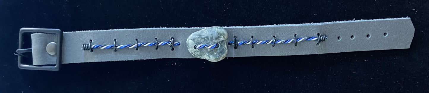 Gray Leather with Gray and Black Rock Bracelet