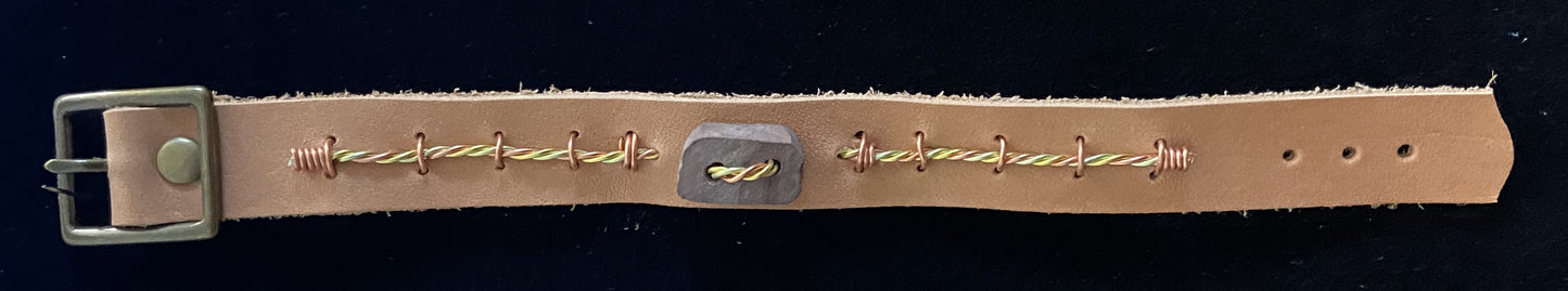 Tan Leather & Brown Rock Bracelet