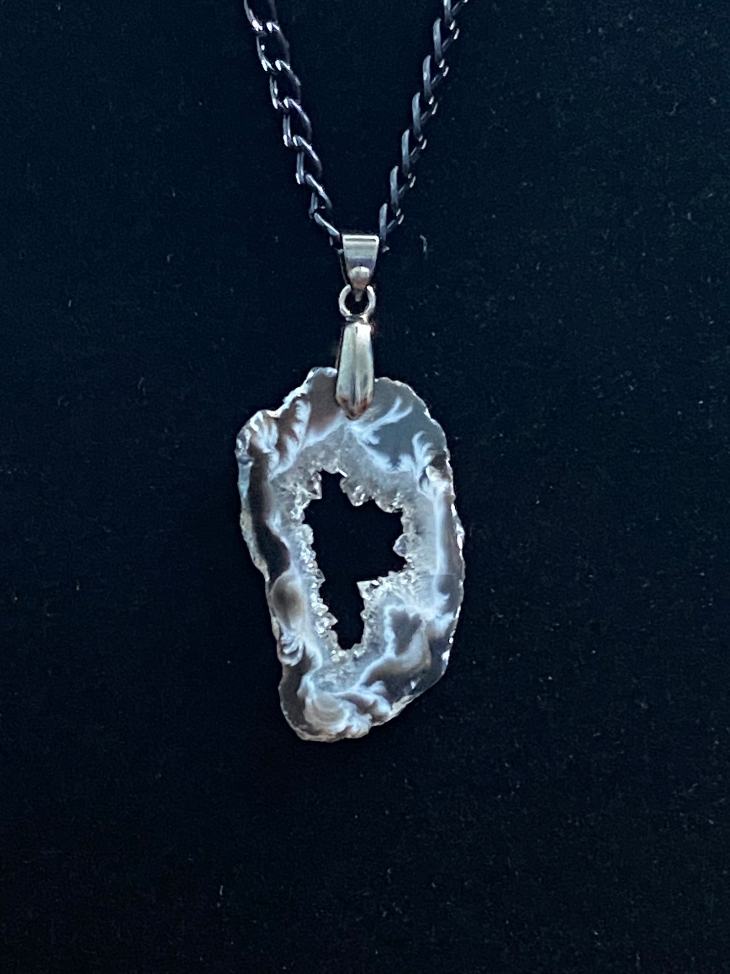 Sliced Black Agate & Black Chain Necklace 2