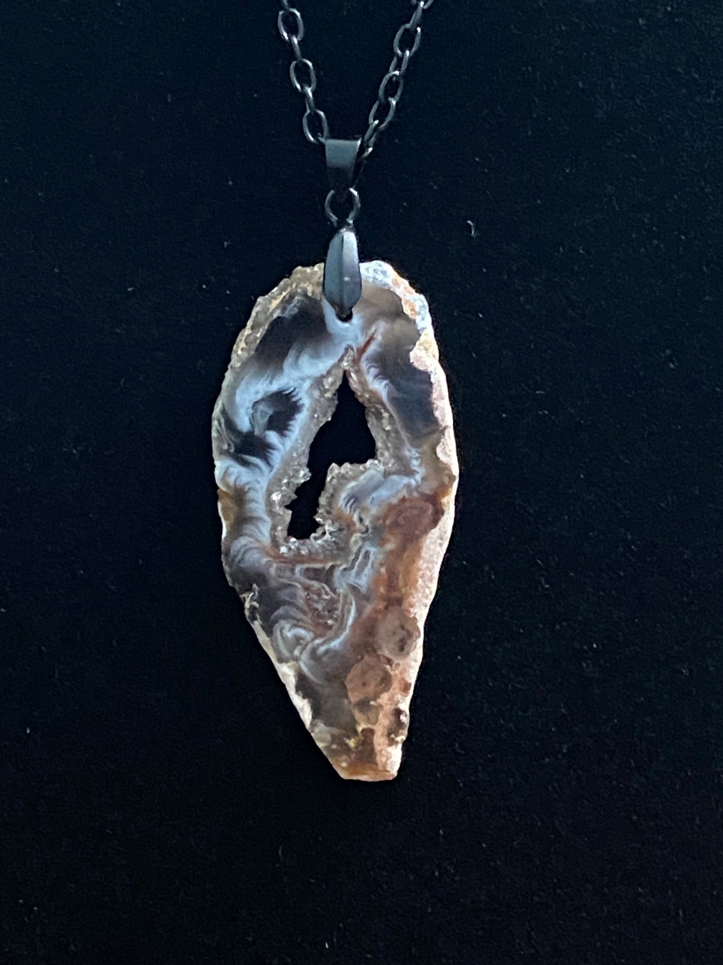 Sliced Black & Brown Agate & Black Chain Necklace 2