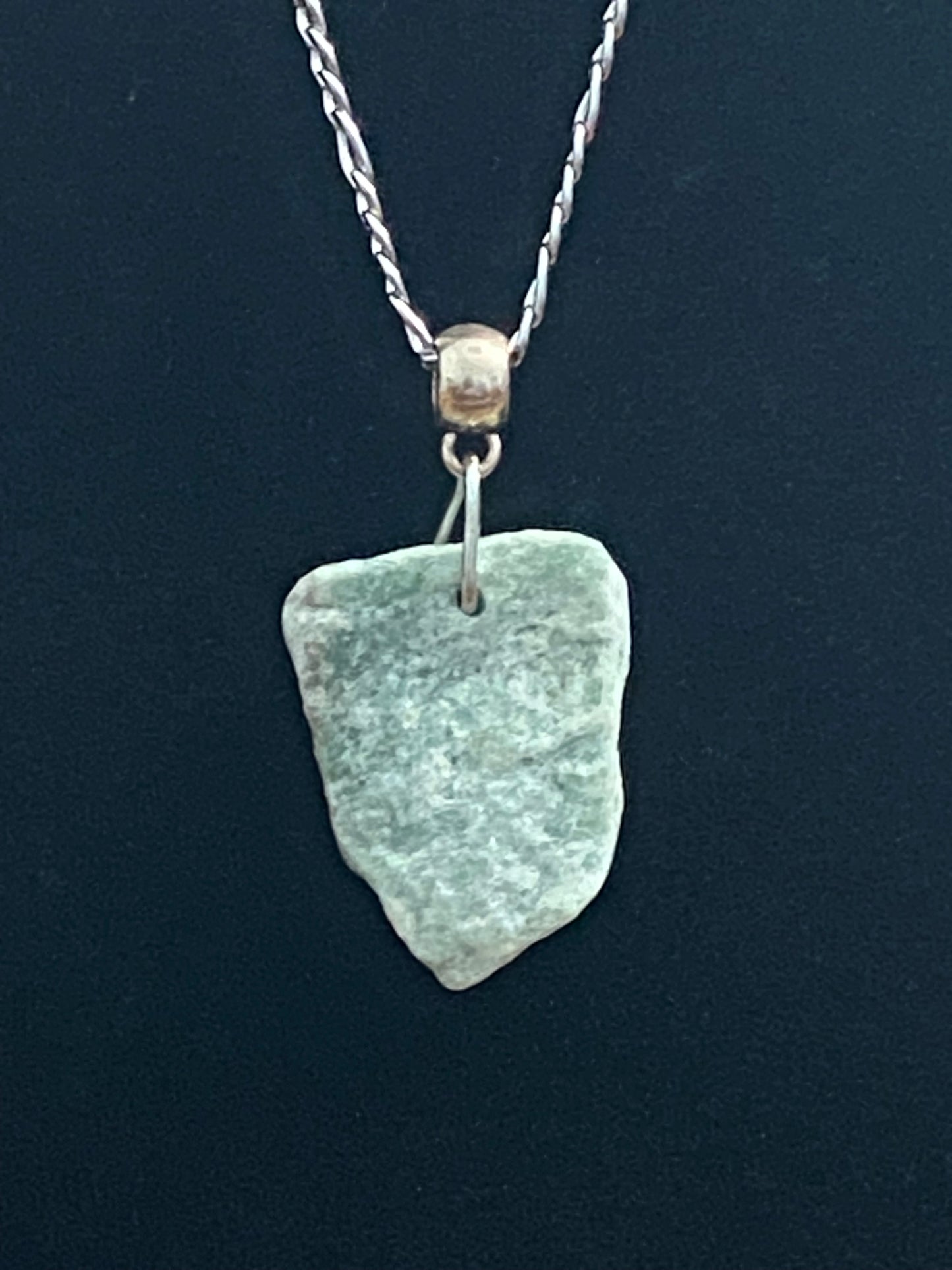 Green Rock & Silver Chain Necklace 2