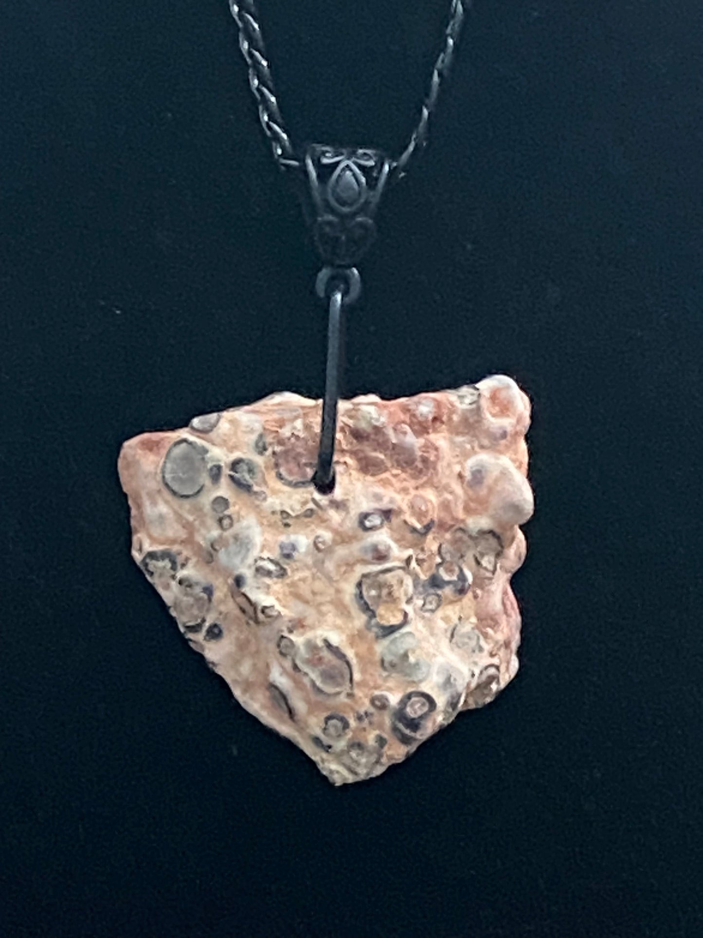 Red, Gray & Black Rock with Black Chain Necklace 2
