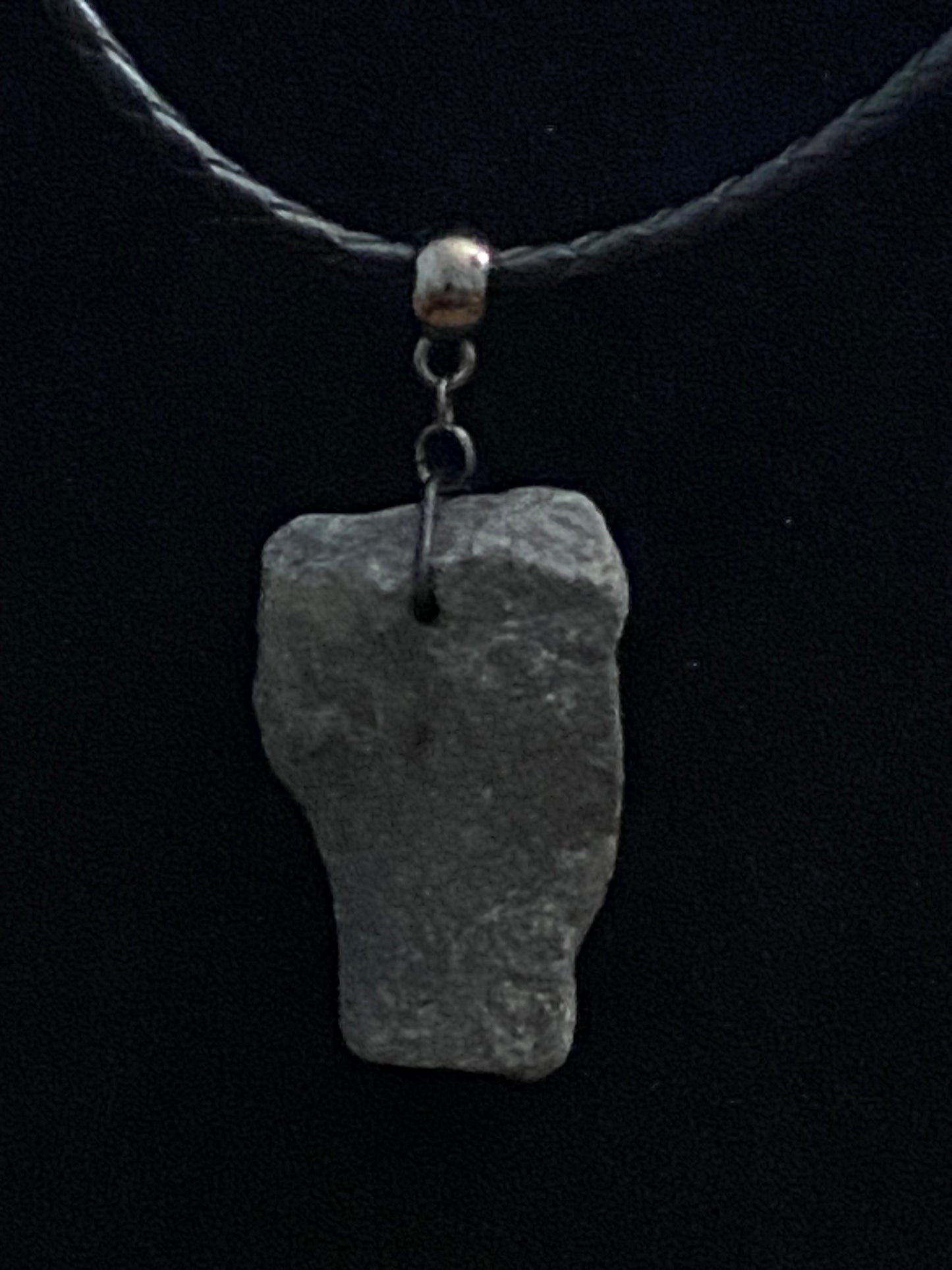 Black Rock with Black Leather Cord Necklace