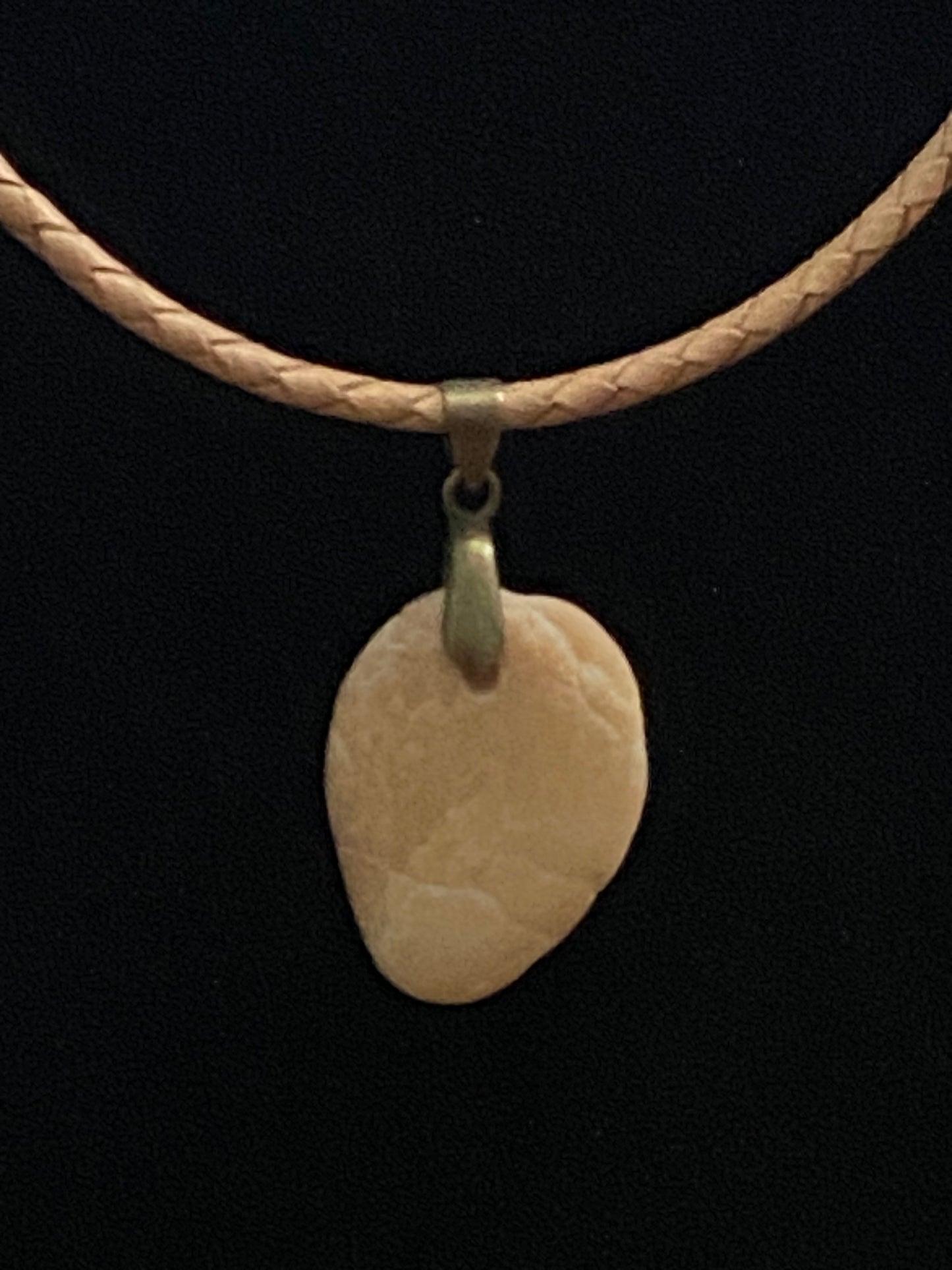 Tan Rock with Tan Leather Cord Necklace