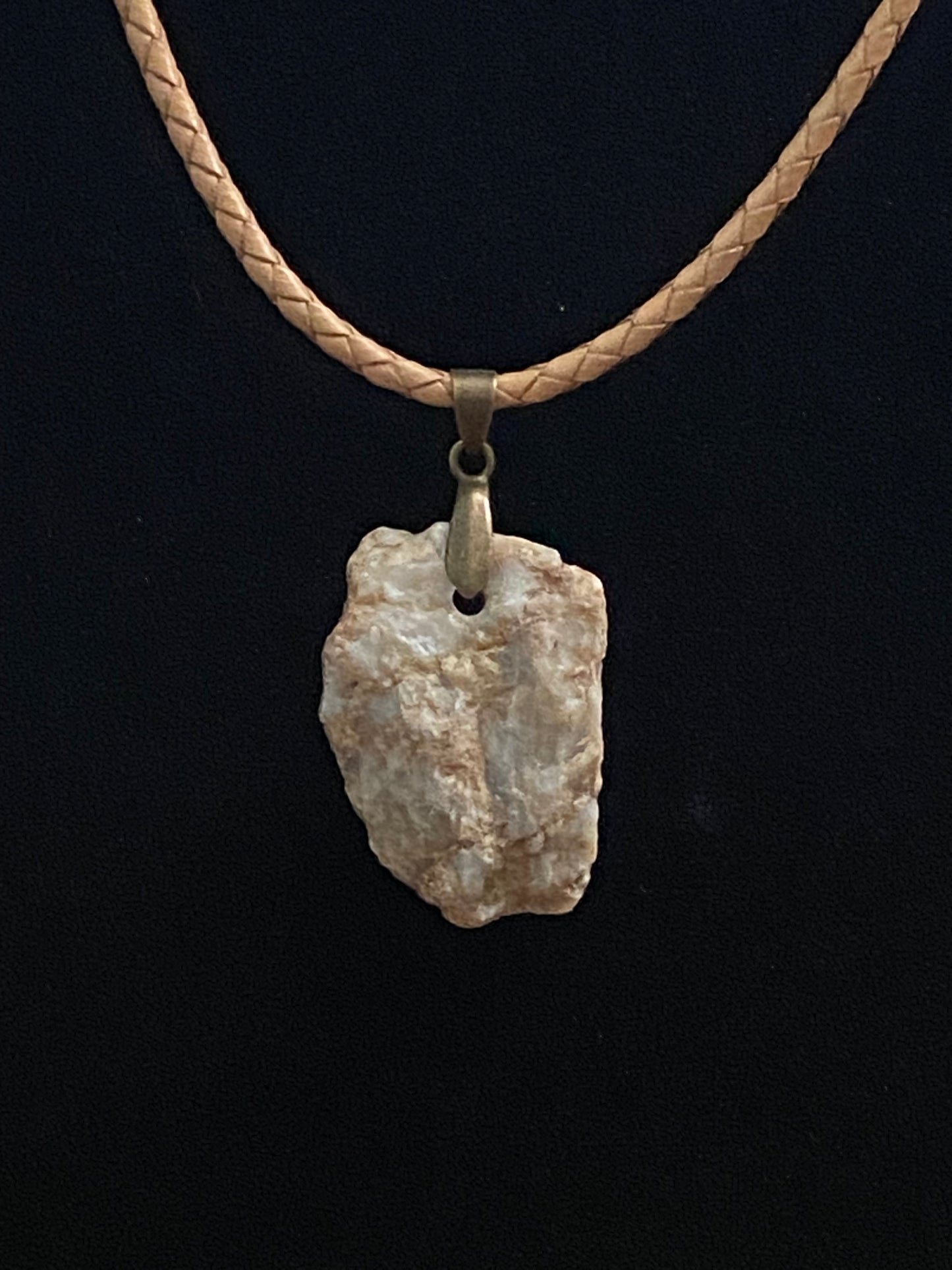 White & Tan Rock with Tan Leather Cord Necklace