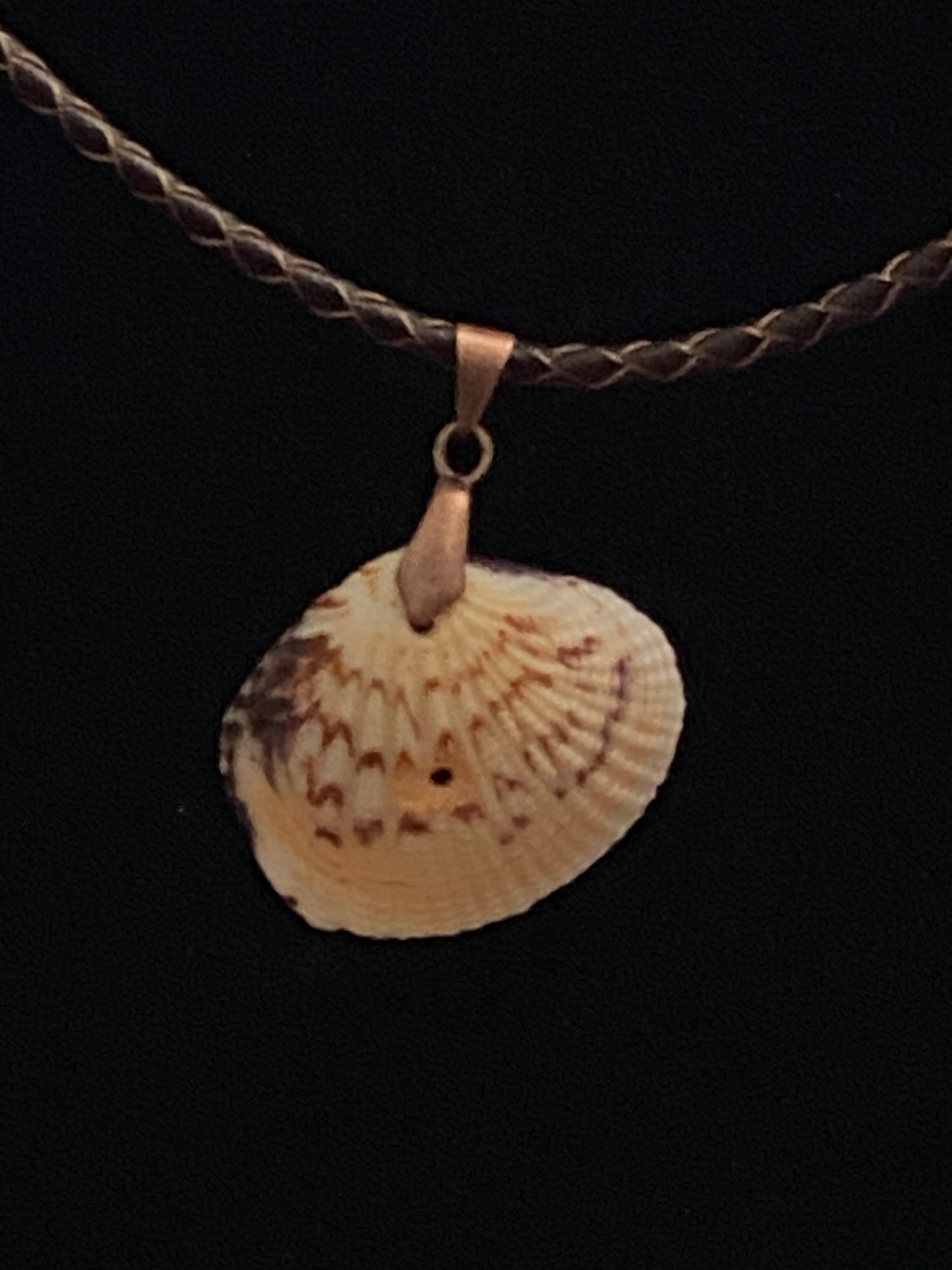 Maroon & Orange Seashell with Maroon Leather Cord Necklace (slight imperfection)