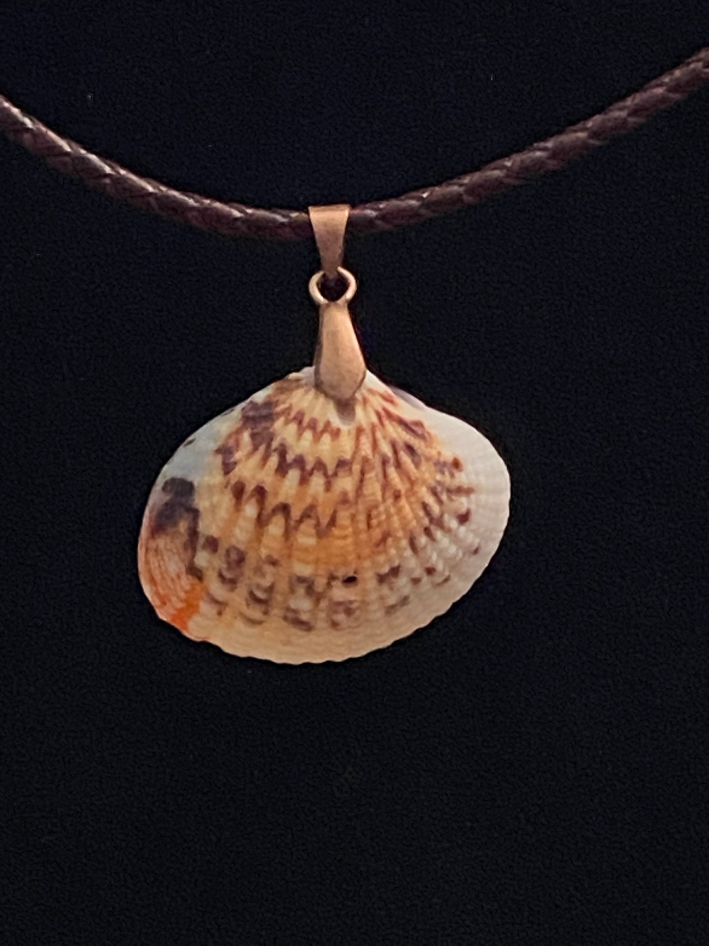 Maroon & Orange Seashell with Maroon Leather Cord Necklace