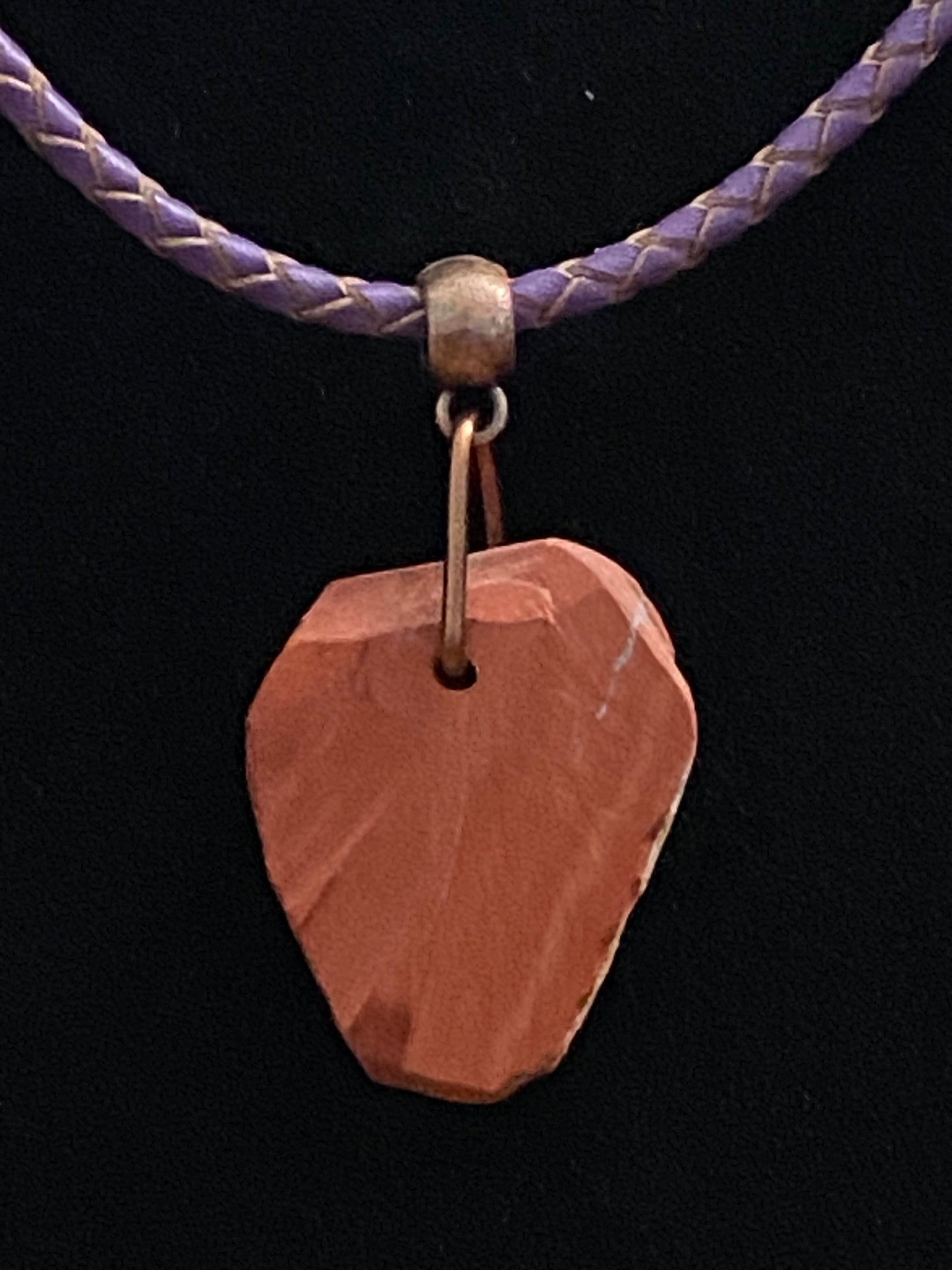 Red Rock with Purple & Maroon Leather Cord Necklace