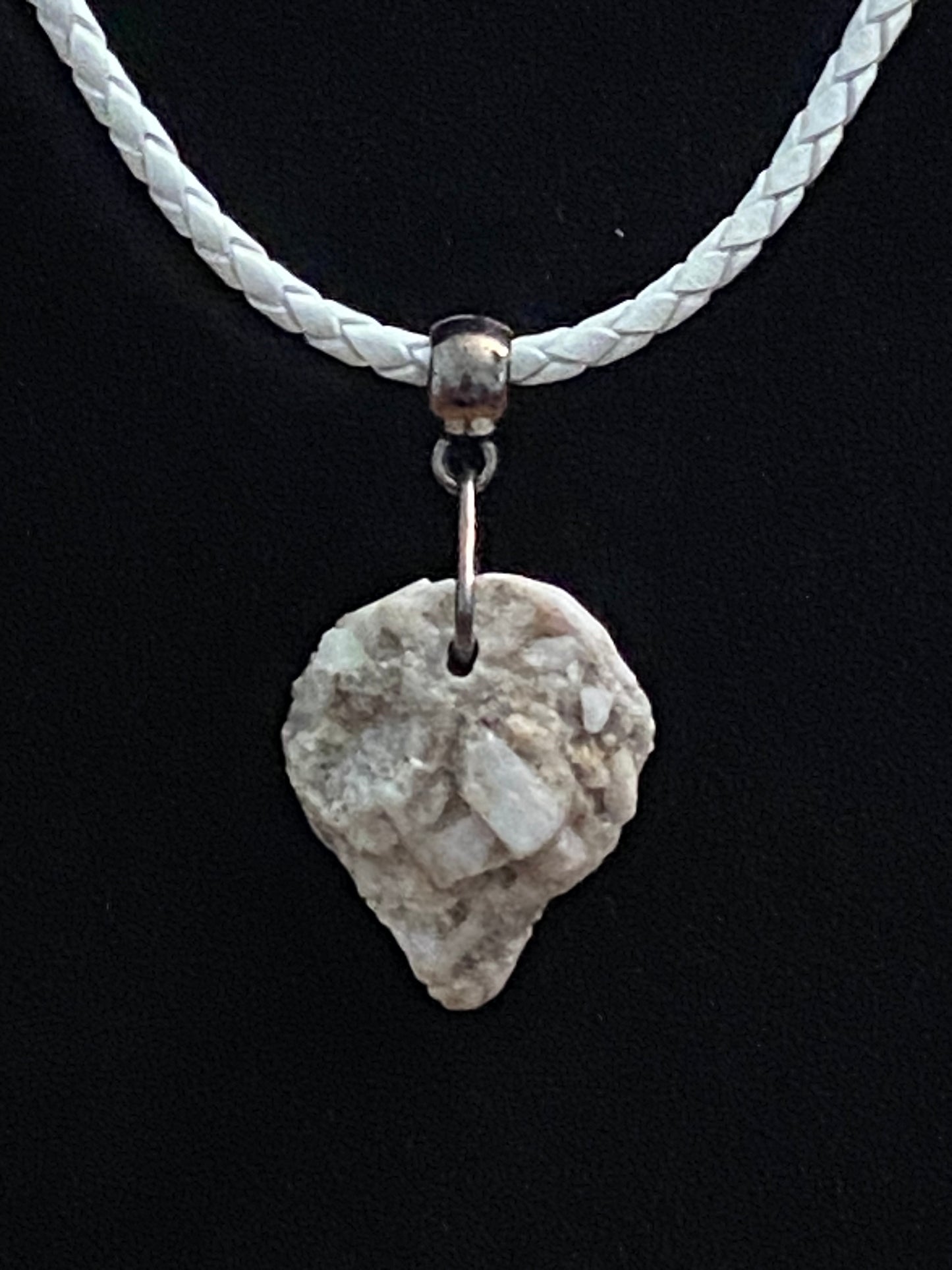 White & Gray Rock with White Leather Cord Necklace