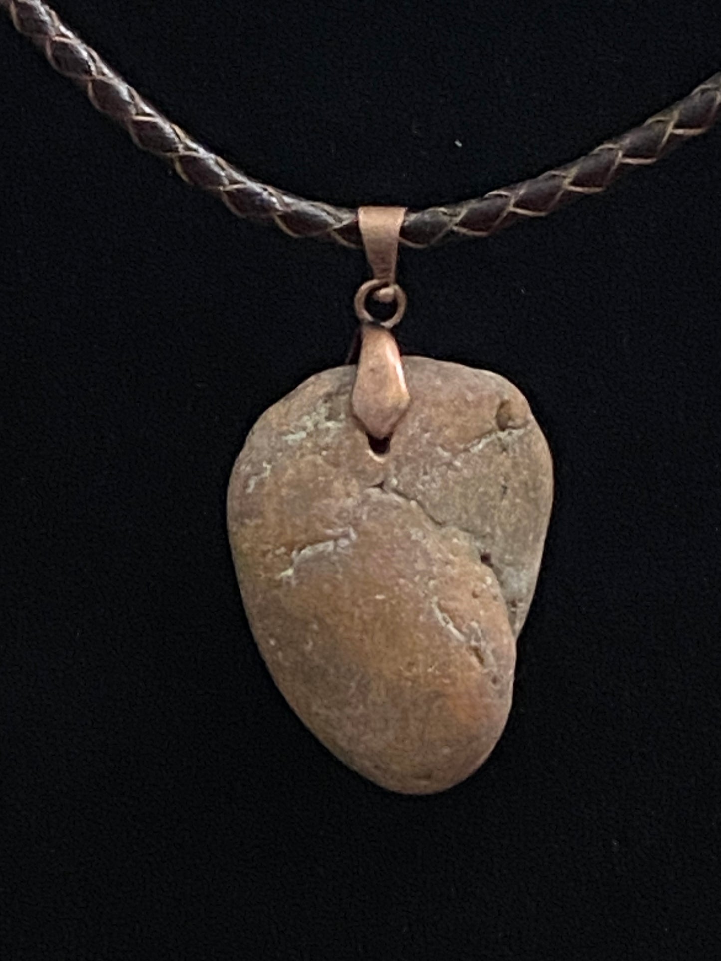 Red & Brown Rock & Dark Brown Leather Cord Necklace
