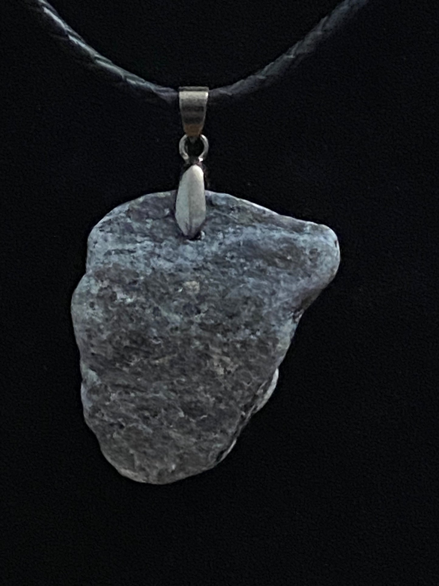 Black & Gray Rock with Black Leather Cord Necklace
