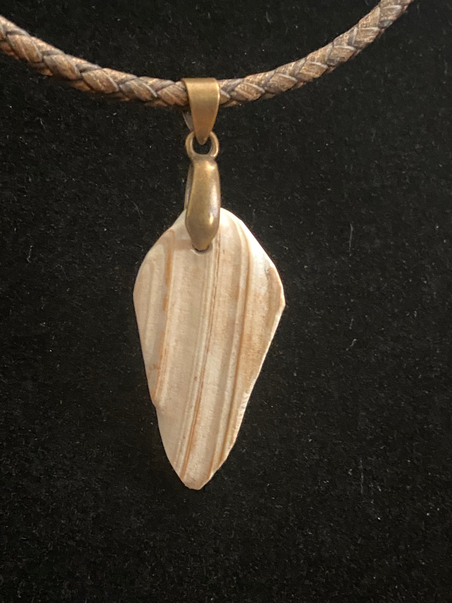 Tan & Brown Seashell with Brown Leather Cord Necklace