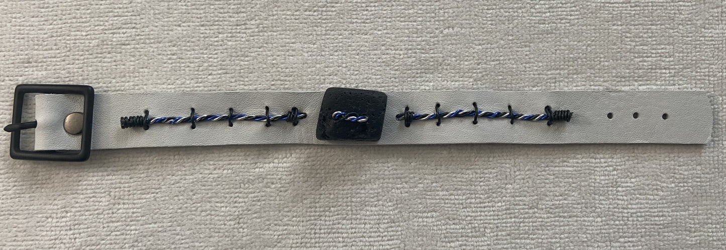 White Leather & Black Rock Bracelet
