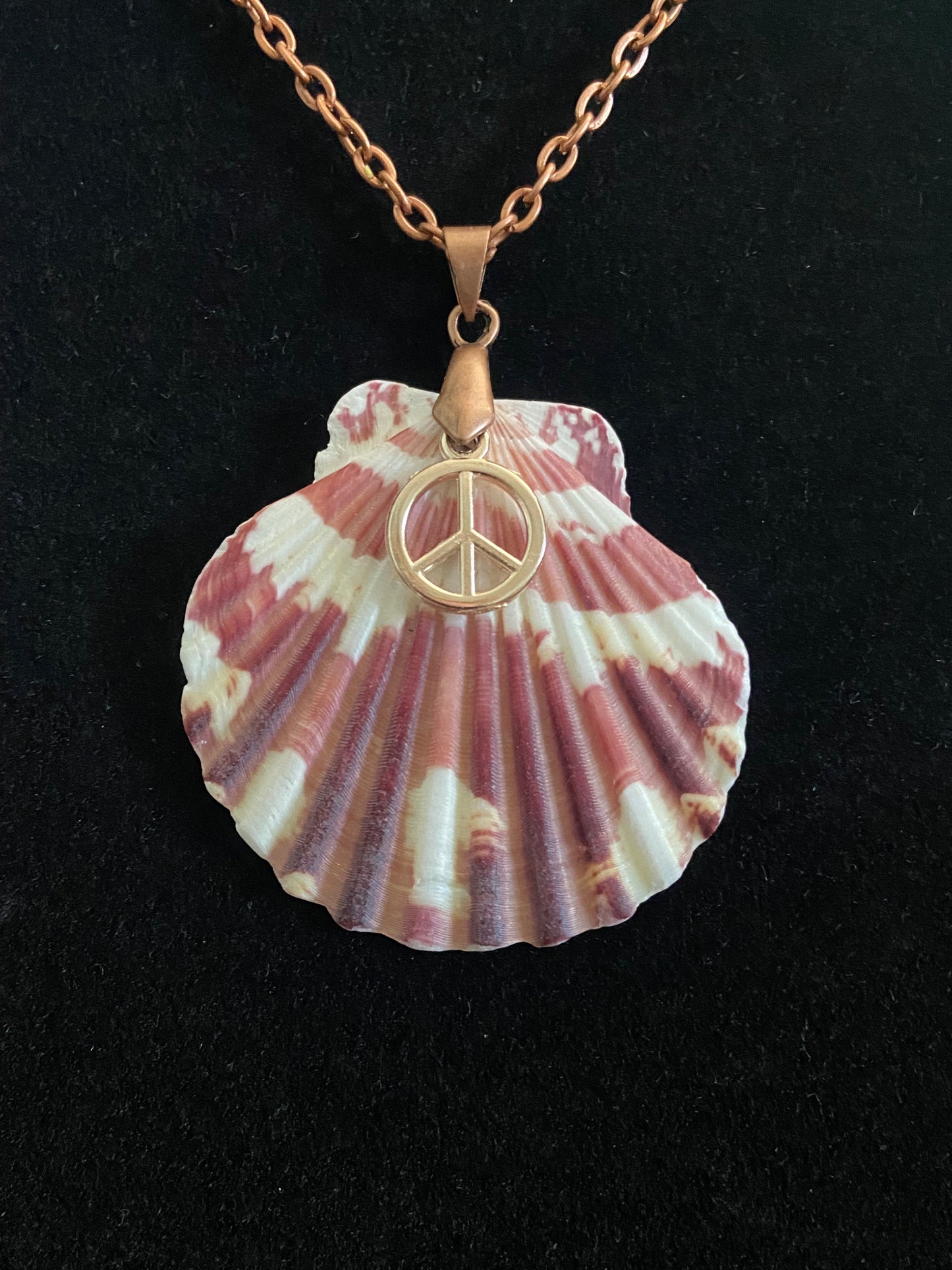 White & Maroon Seashell with Red Copper Necklace and Peace Sign Charm 4