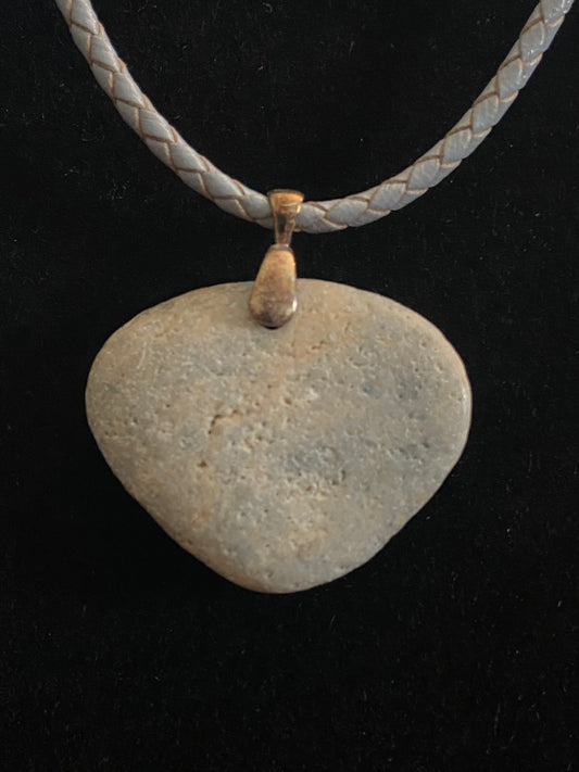 Gray & Tan Rock with Gray Leather Cord Necklace