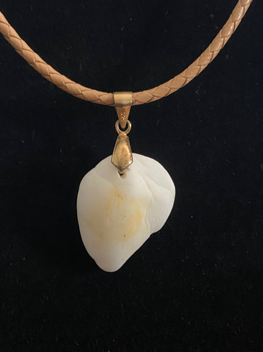 White & Tan Rock with Tan Leather Cord Necklace