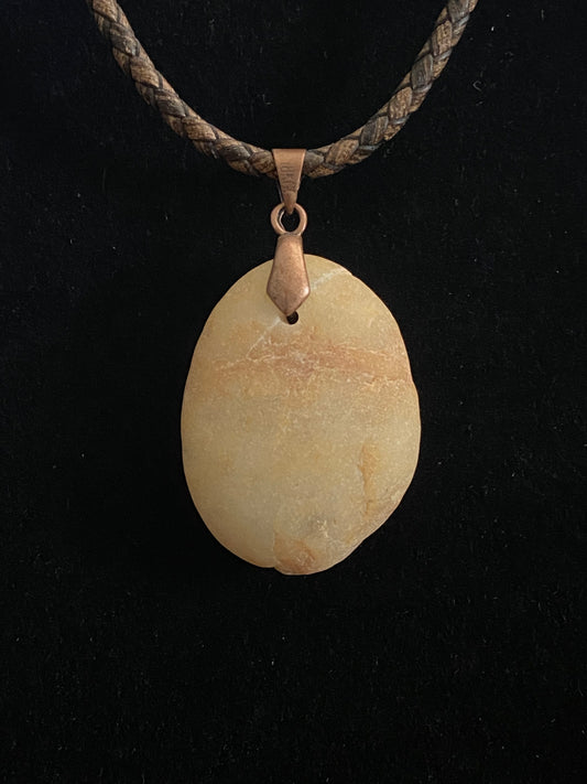 Tan Rock with Brown & Tan Leather Cord Necklace