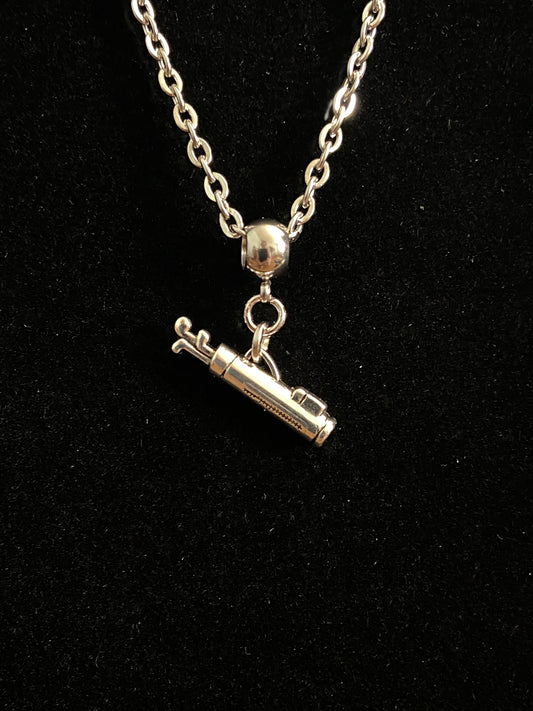 Silver Golf Bag Charm & 16" Inch Chain Necklace