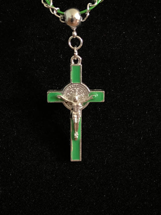 Green Crucifix with Green & Silver Chain Necklace