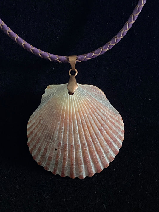 Purple, Maroon, Blue and Gray Seashell with Purple Leather Cord Necklace