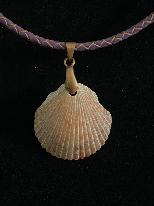 Purple, Maroon, and Gray Seashell with Purple Leather Cord Necklace