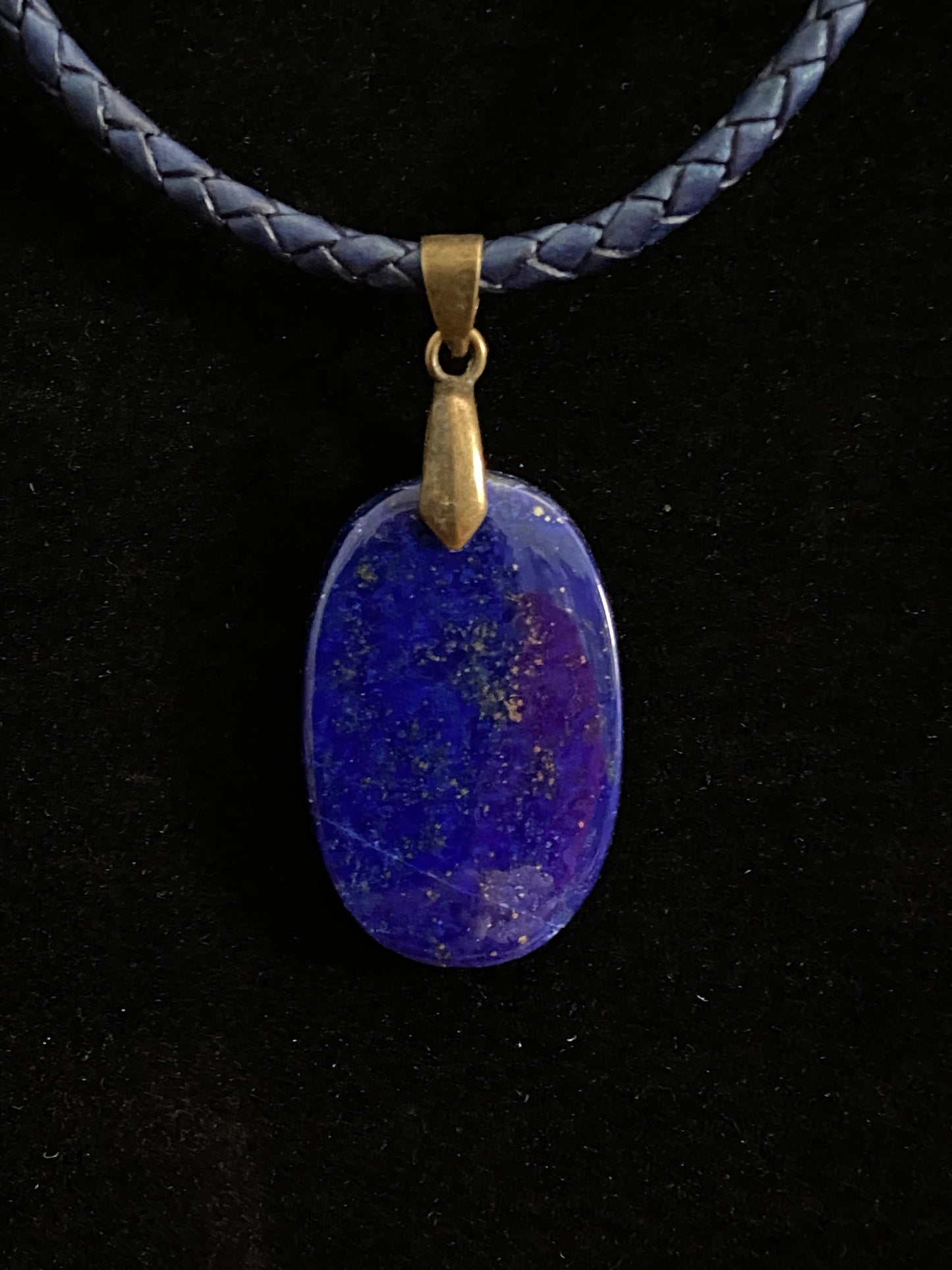 Blue and Gold Lapis with Blue Leather Cord Necklace