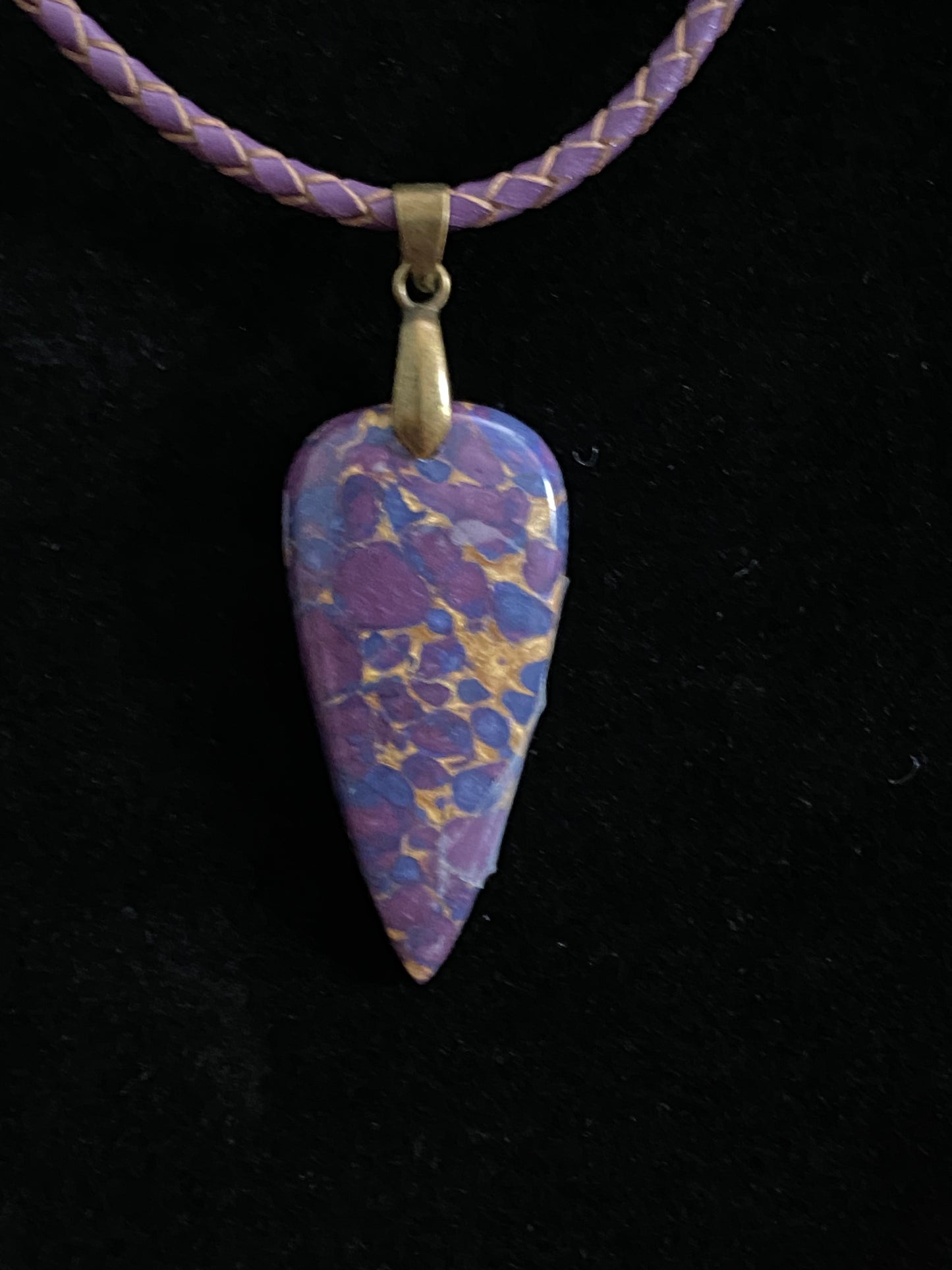 Purple and Gold Variscite with Purple Leather Cord Necklace