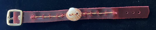 Burgundy Leather & Orange Seashell Bracelet