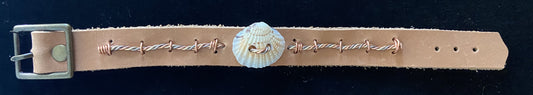 Tan Leather & Orange Seashell Bracelet
