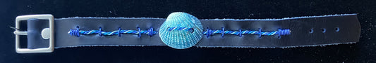 Blue Leather & Aqua Seashell Bracelet