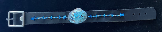 Blue Leather and Aqua & Brown Seashell Bracelet