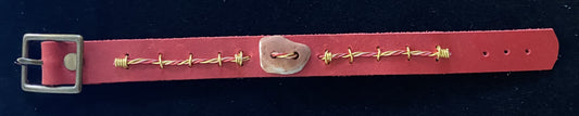 Red Leather & Brown Rock Bracelet