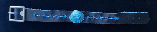 Blue Leather with Aqua & Blue Seashell Bracelet