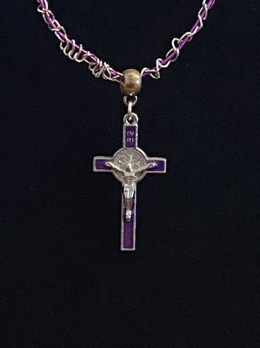 Purple Crucifix with Purple & Silver Chain Necklace