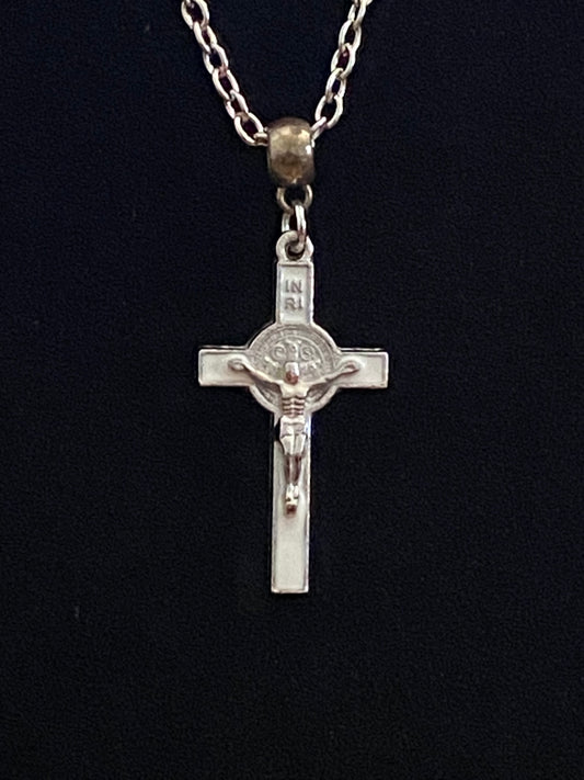 White Crucifix & Silver Chain Necklace
