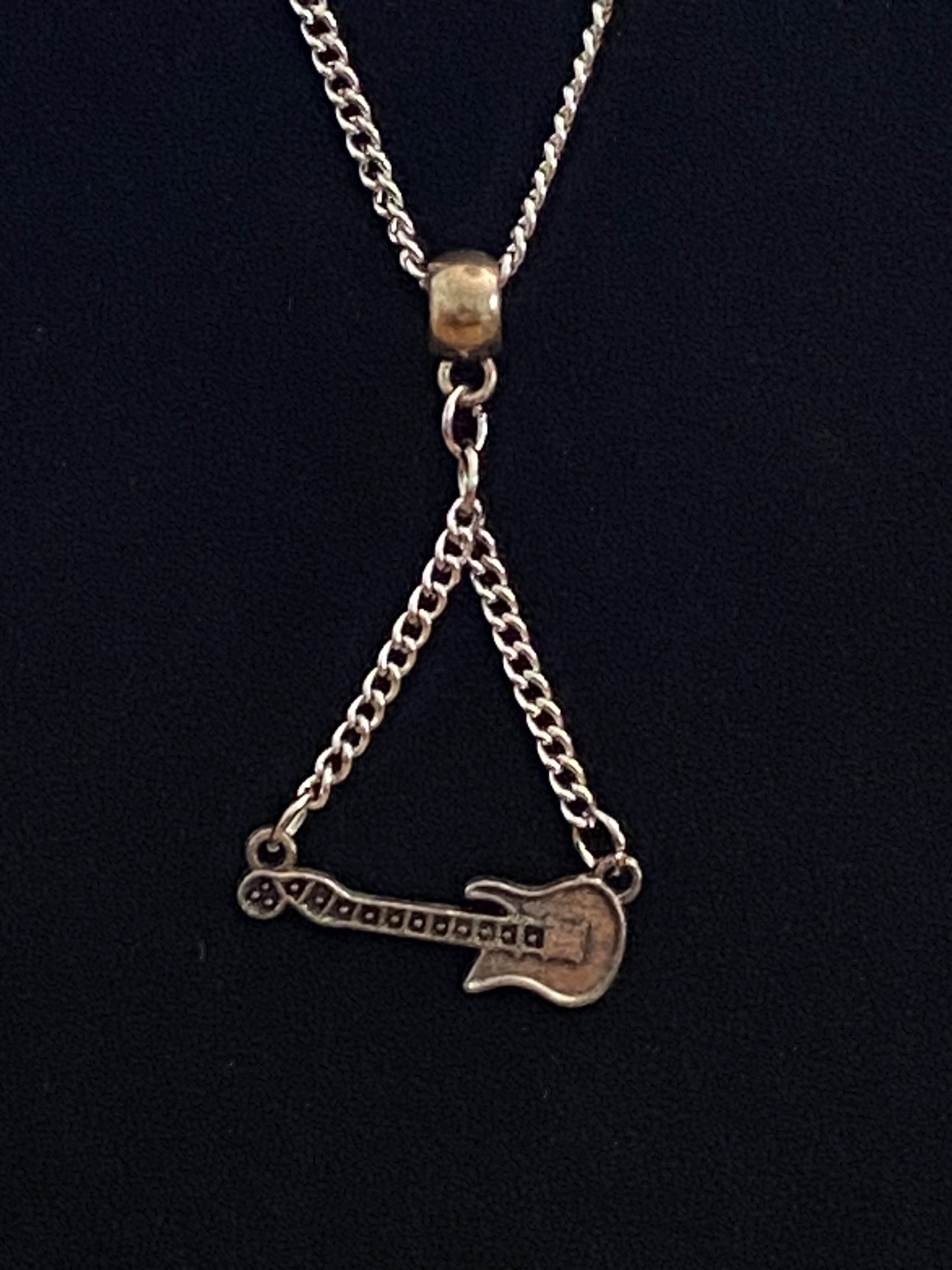 Silver Guitar Charm & Silver Chain Necklace