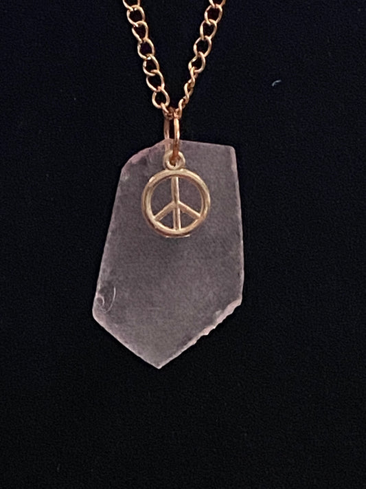 Purple Sea Glass with Peace Sign Charm & Red Copper Necklace
