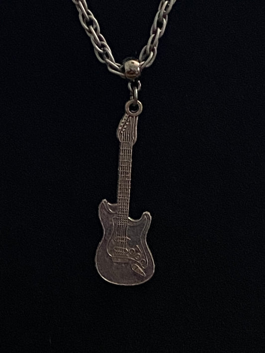 Dark Gray Guitar Charm with Dark Gray Chain Necklace