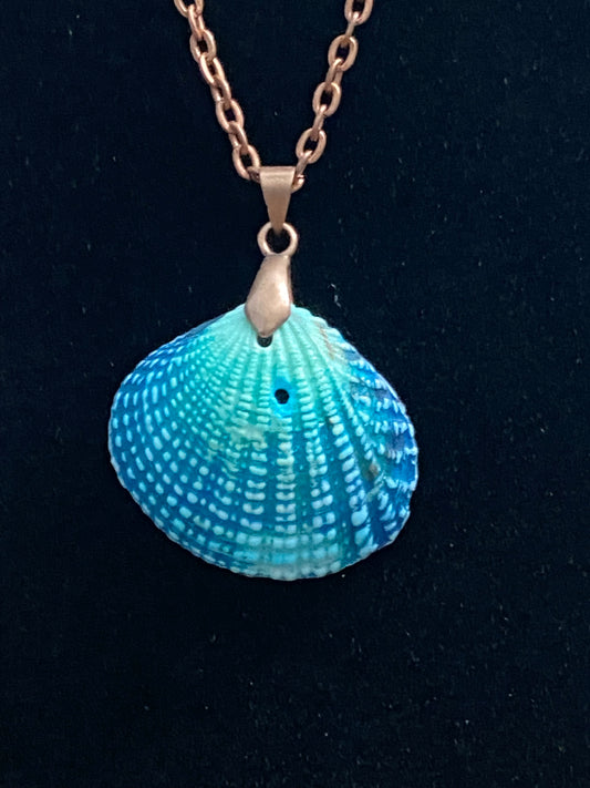 Blue & Aqua Seashell with Red Copper Necklace (slight imperfection)