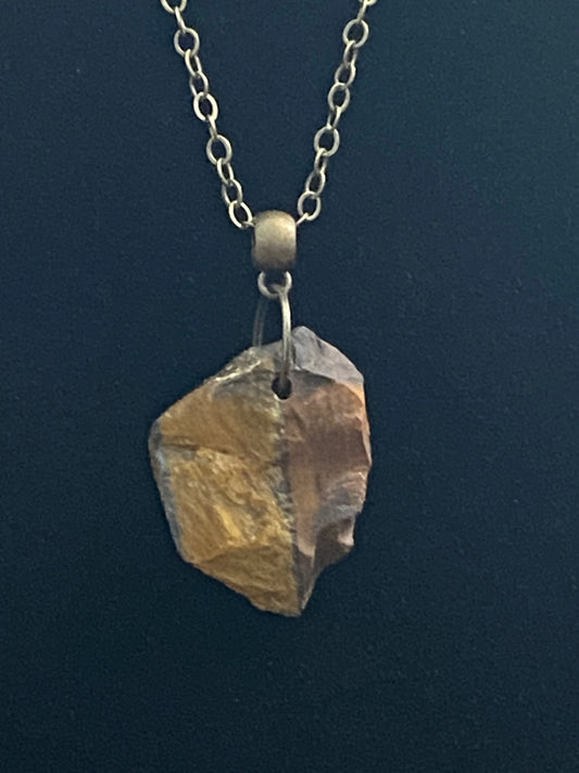 Gold & Gray Rock with Antique Bronze Chain Necklace 4