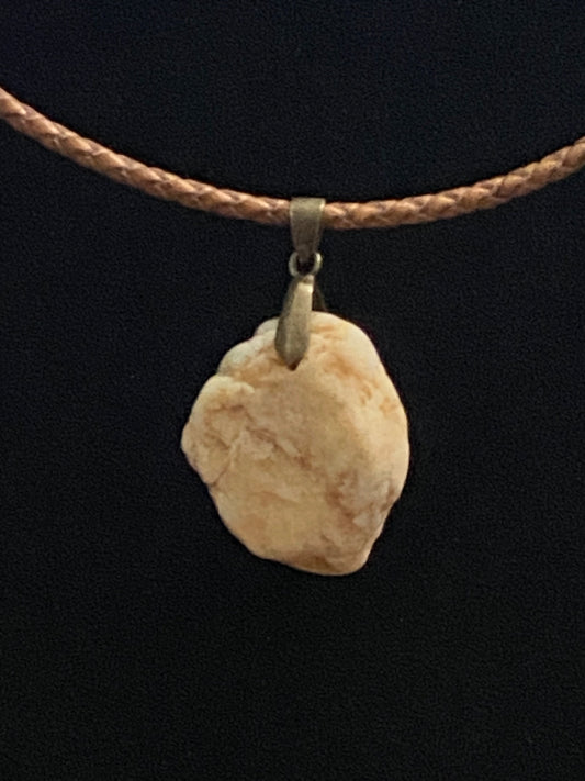 Tan Rock with Dark Tan Leather Cord Necklace