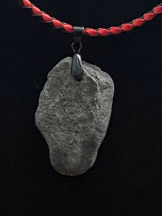 Black Rock with Red & Black Leather Cord Necklace